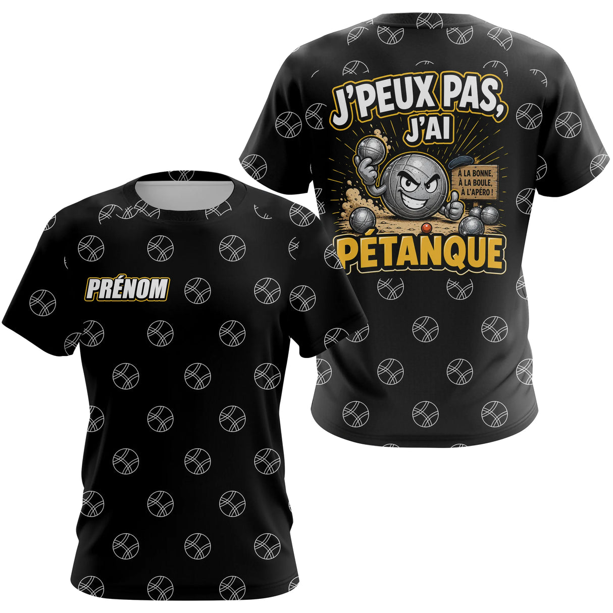 Polo Passion Pétanque Noir Jaune - J'Peux Pas Personnalisable - T-Shirt Femme