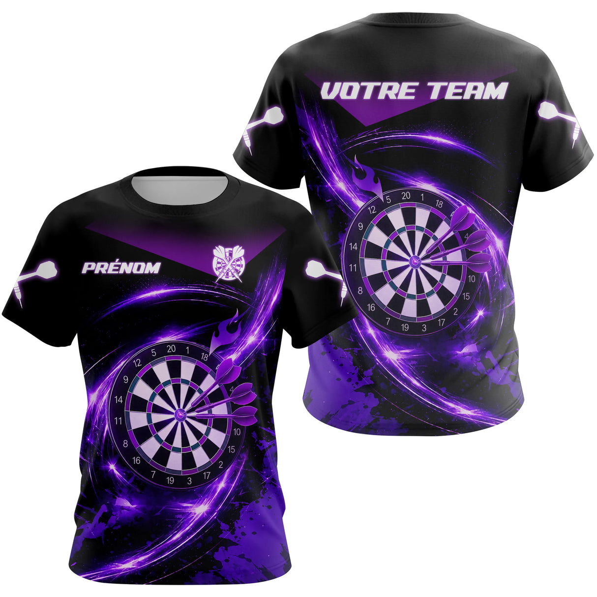 Polo Sport Fléchettes Personnalisé - Noir Violet Performance - T-Shirt Femme