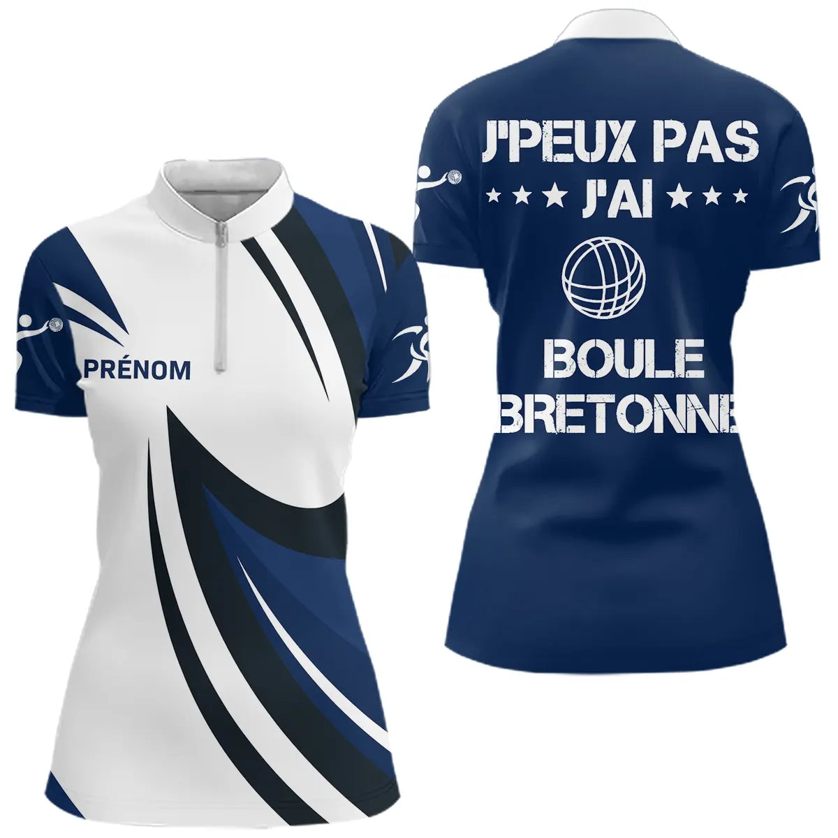 Polo Sport Pétanque Bretonne Personnalisé – Bleu Boule Passionnés - Polo Zippé Femme