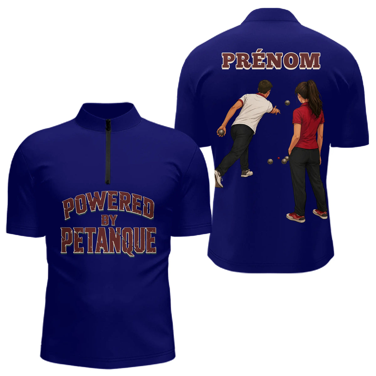 Polo Tournois Pétanque Homme Femme - Bleu Roi Passion Boules - Polo Zippé Homme