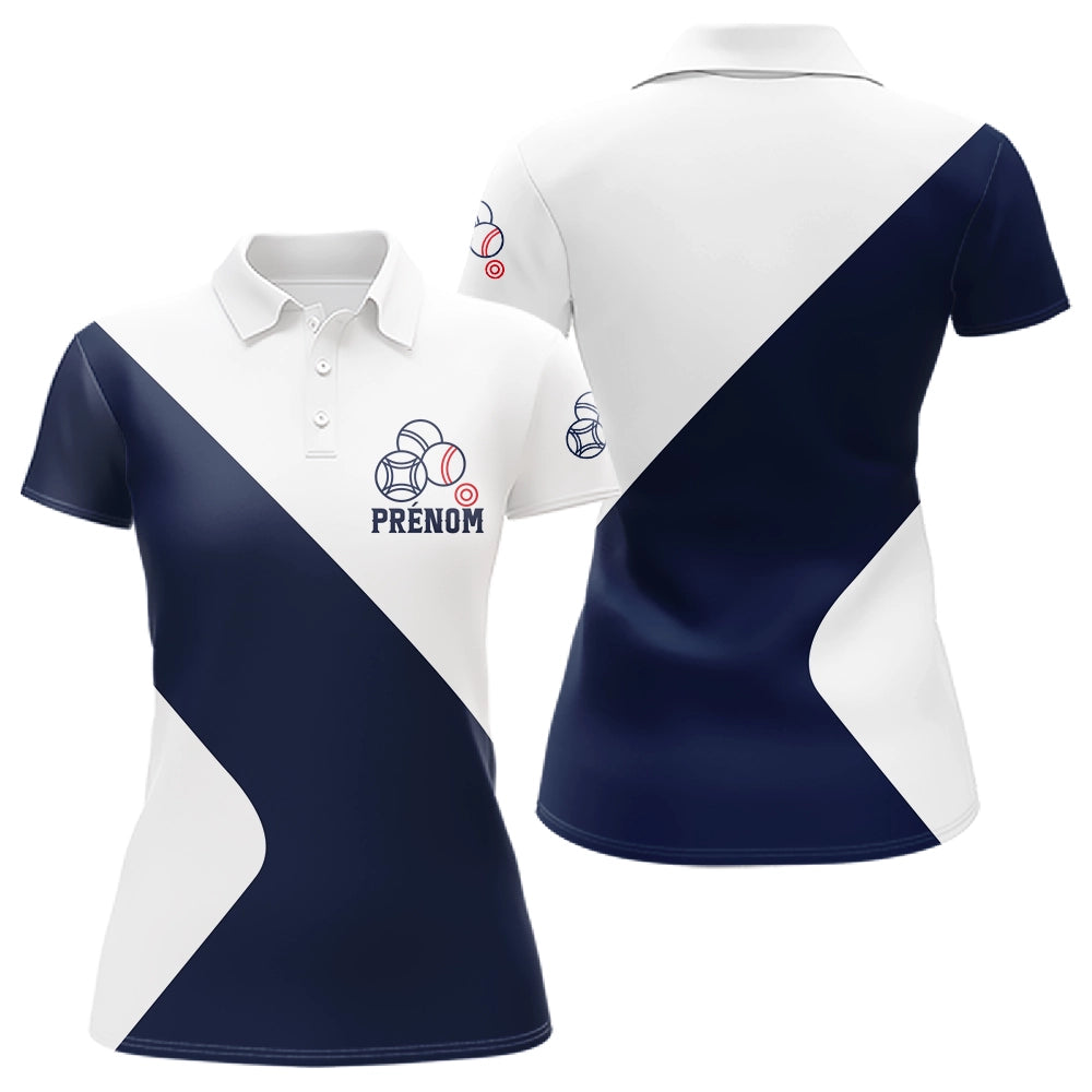 Polo de Pétanque Personnalisé - Bleu & Blanc Homme Femme - Polo Femme
