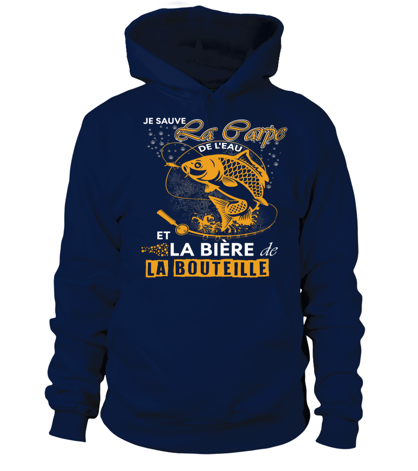 T-shirt humour pêche carpe Je sauve la carpe lettrage doré silhouette