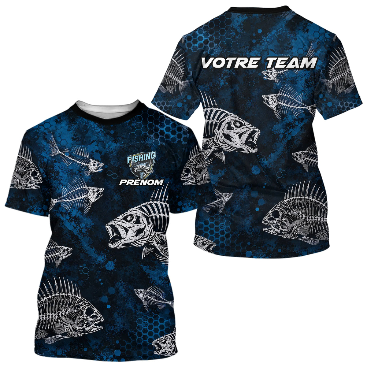 Sweat à Capuche Pêcheur Squelette Poisson - Personnalisé Bleu - T-Shirt Homme