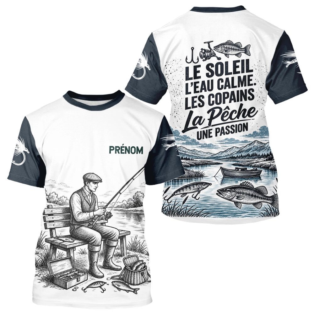 Sweat Capuche Pêcheur Vintage Personnalisé - Blanc Et Bleu - T-Shirt Homme