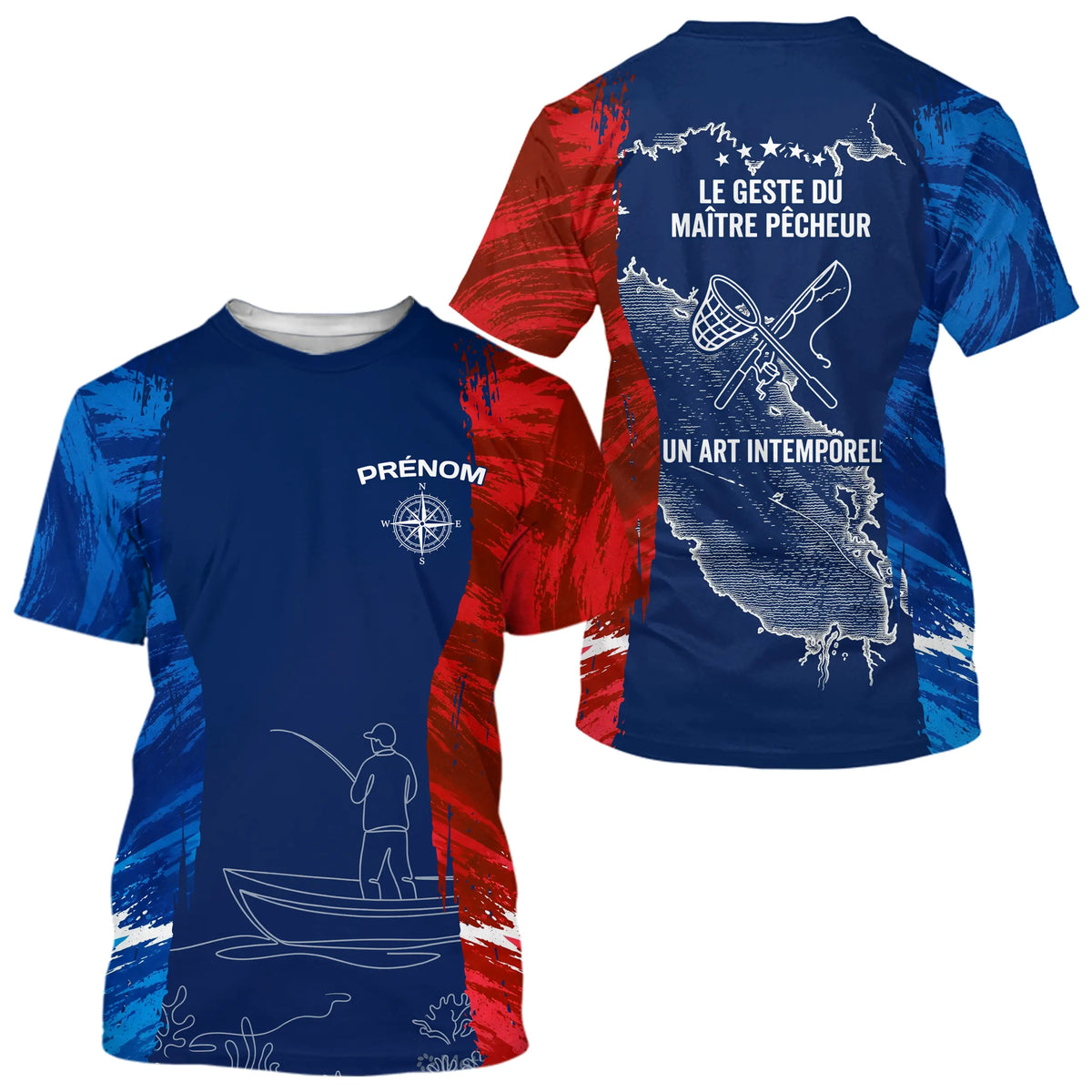 T-Shirt Pêcheur France Personnalisable - Style Bleu Rouge - T-Shirt Homme