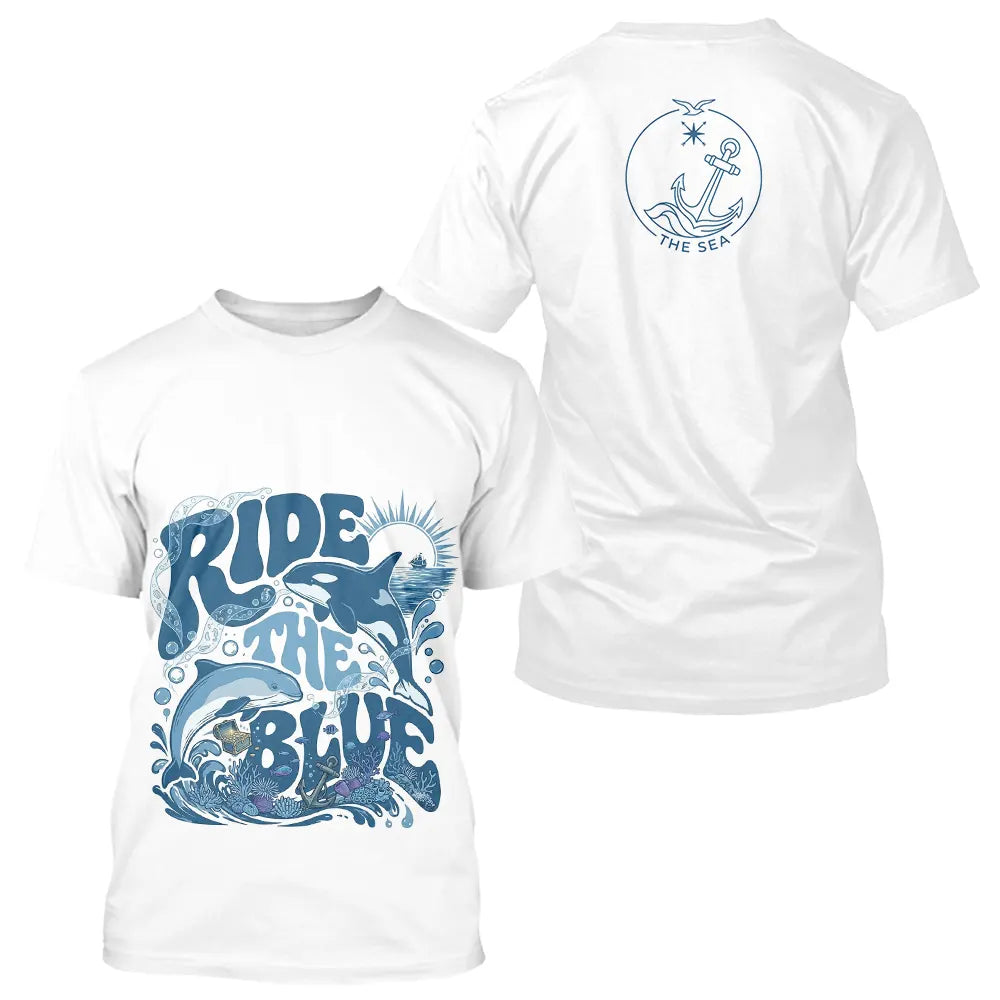 T-shirt Pêche Blanc Longues Manches - Ride The Blue - T-Shirt Homme