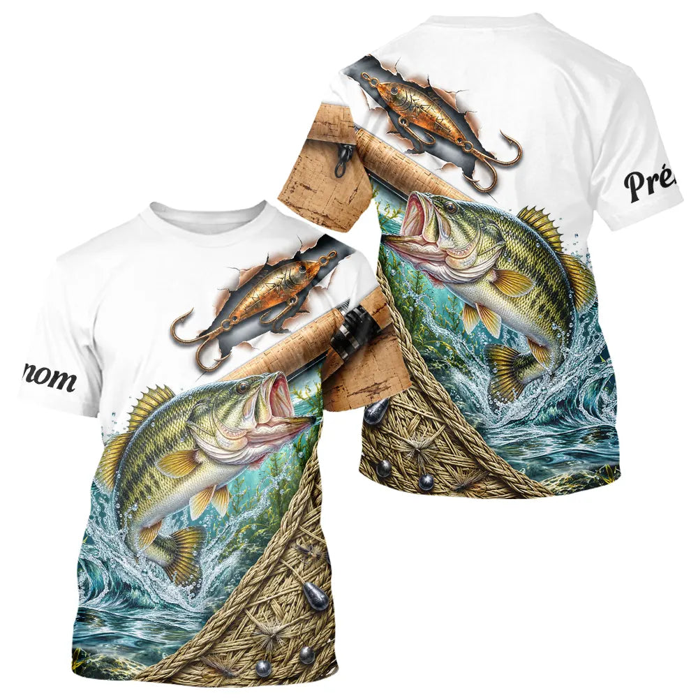 T-shirt Pêcheur 3D Bass Personnalisé Carnassier - Prénom Homme - T-Shirt Homme