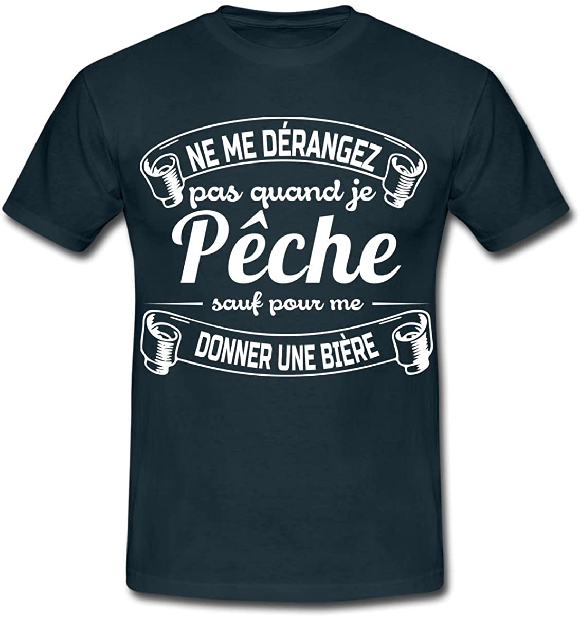 T-shirt humour pêche pêcheur marine message blanc Ne me dérangez pas sauf bière typographie élégante