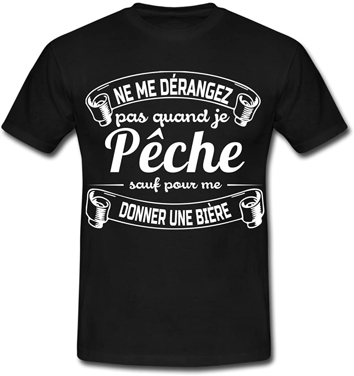 T-shirt humour pêche pêcheur noir message blanc Ne me dérangez pas sauf bière coton premium homme