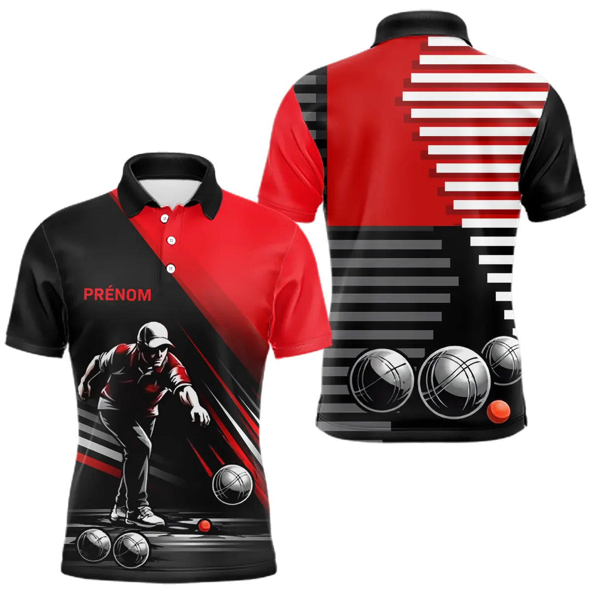Vêtement Pétanque Club - Homme Femme Noir & Rouge - Polo Homme