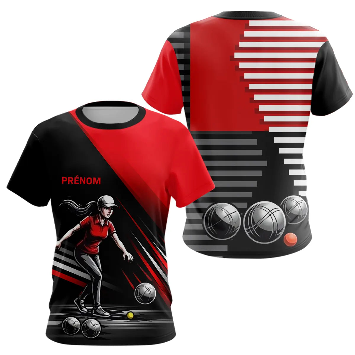 Vêtement Pétanque Club - Homme Femme Noir & Rouge - T-Shirt Femme