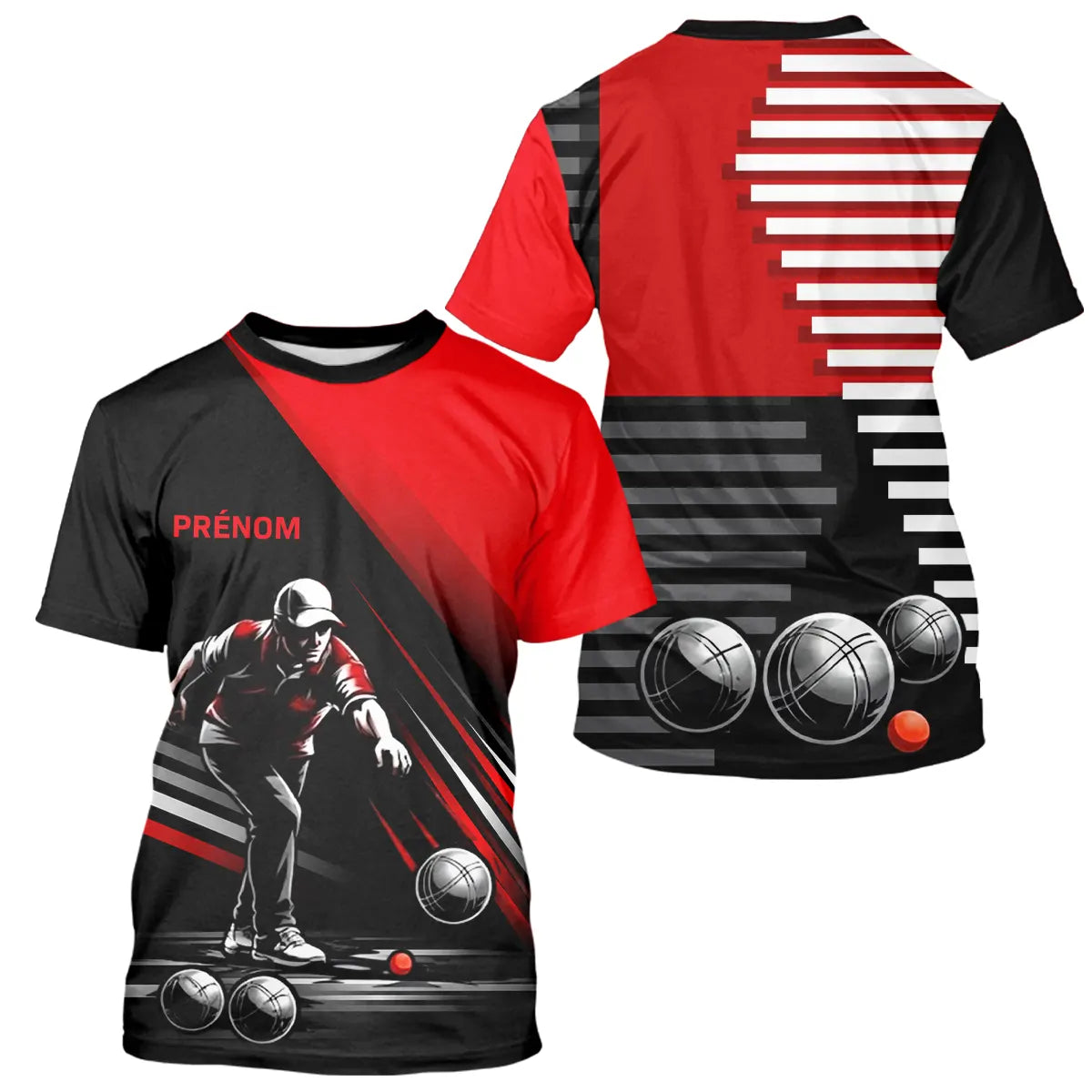 Vêtement Pétanque Club - Homme Femme Noir & Rouge - T-Shirt Homme