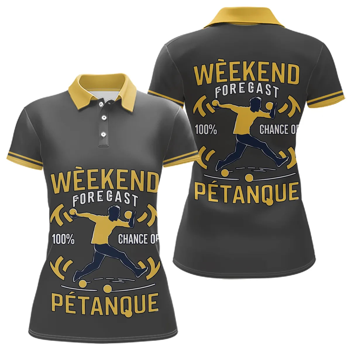 Vêtement Tournoi Pétanque Gris & Jaune - Design Accessoire Joueur - Polo Femme