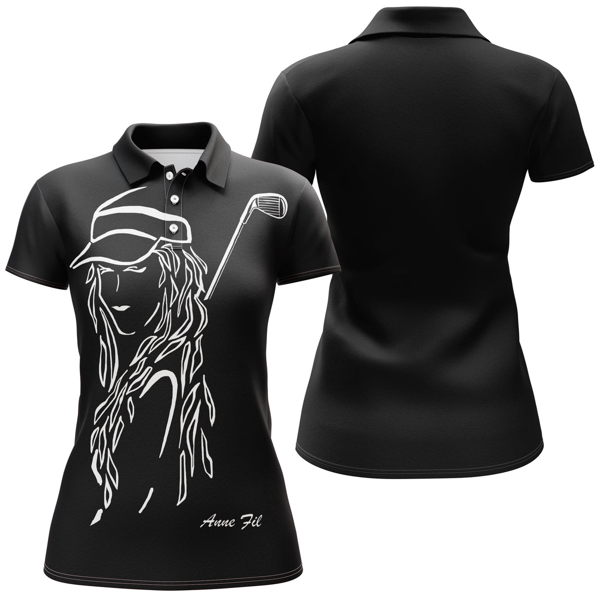 Polo golf homme vert silhouette golfeur swing devant prénom manche personnalisé