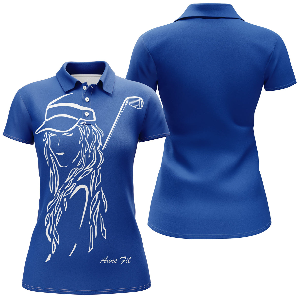 Polo golf homme rouge silhouette golfeur swing devant prénom manche personnalisé