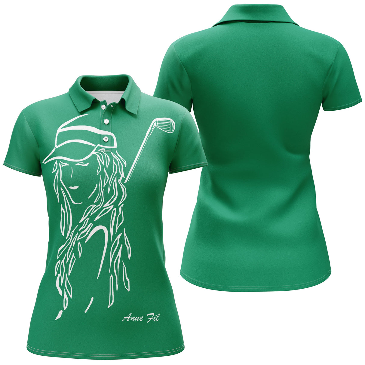 Polo golf homme jaune silhouette golfeur swing devant prénom manche personnalisé
