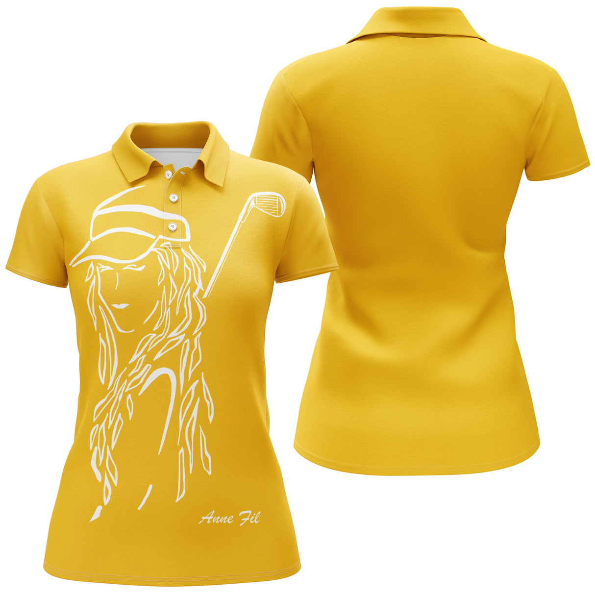 Polo golf homme bleu silhouette golfeur swing devant prénom manche personnalisé