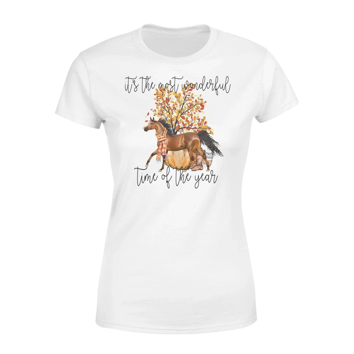 Sweat capuche cheval femme blanc motif cheval bai aquarelle arbre automne feuilles colorées passion équestre