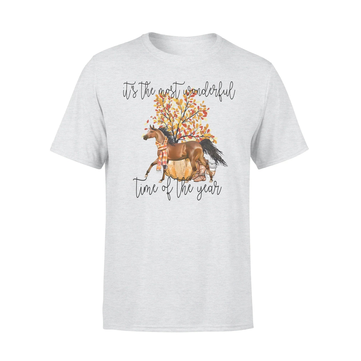 Sweat cavalière femme blanc motif aquarelle cheval bai feuilles d'automne wonderful time of the year équitation