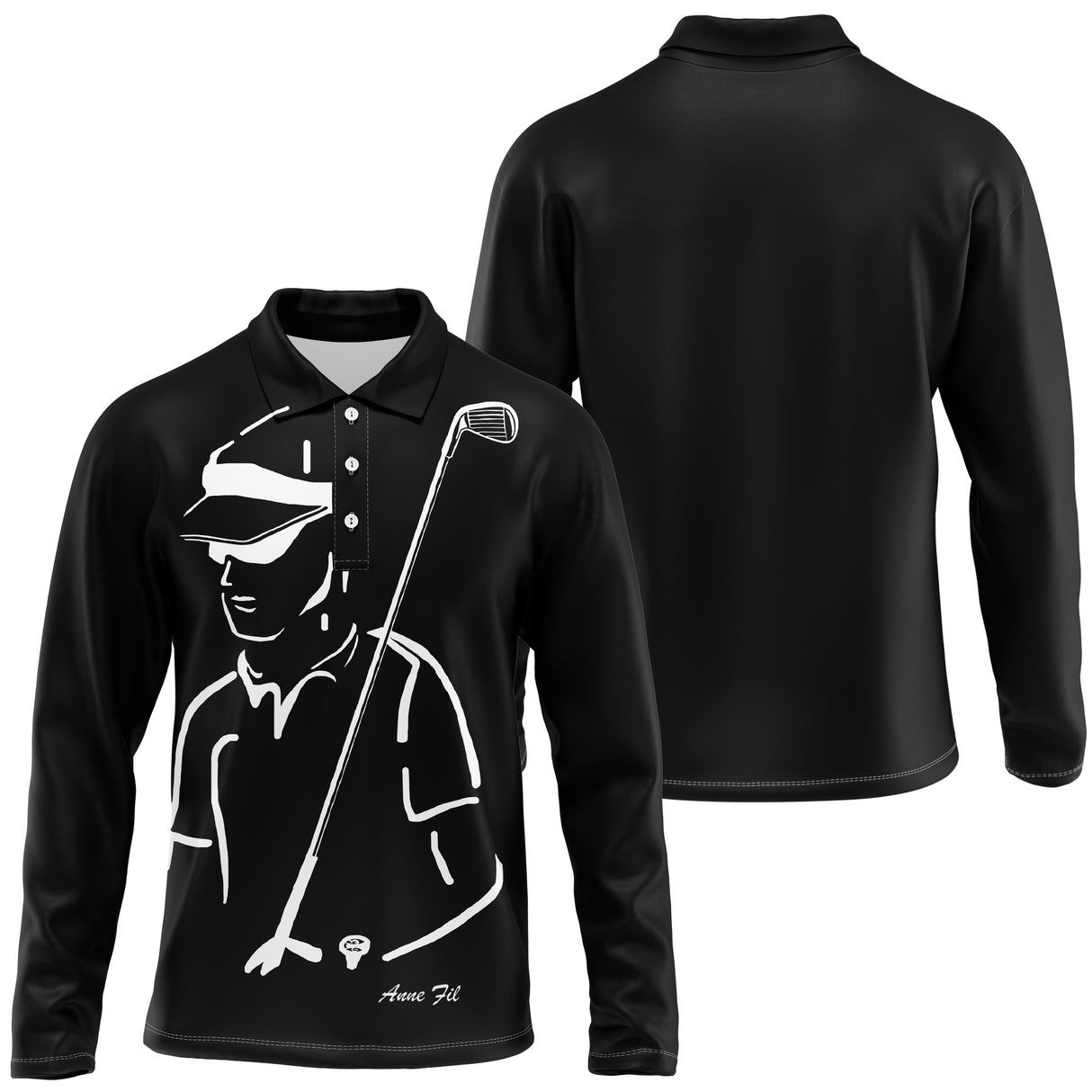 Polo de Golf Homme, Femme - A110924 - Polo Homme manches longues noir