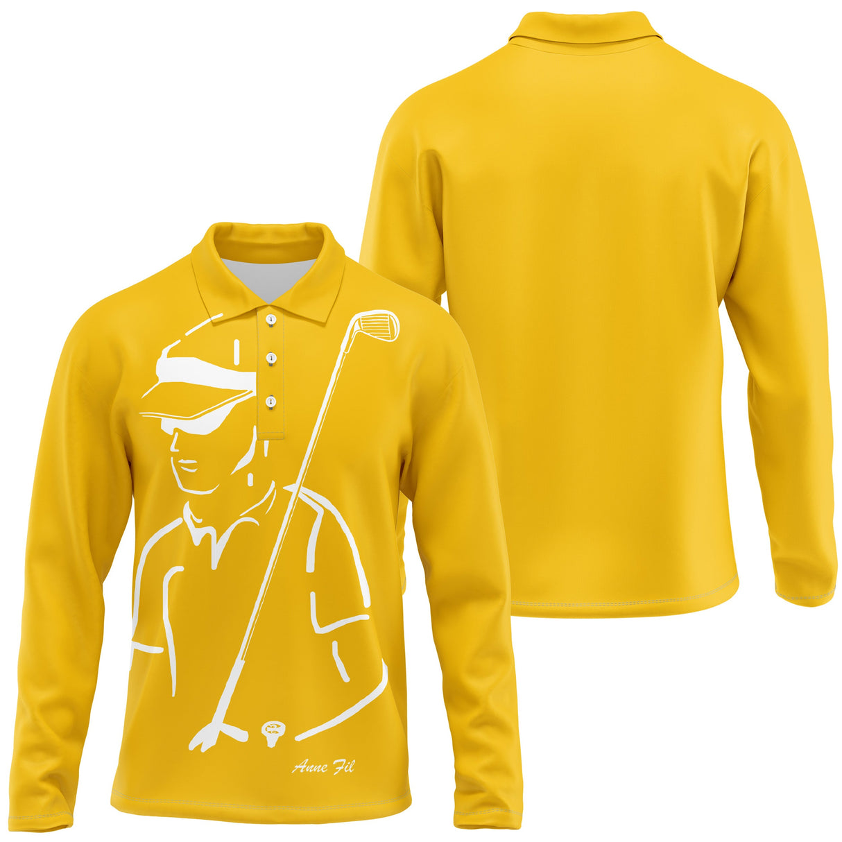 Polo manches longues homme rouge silhouette golfeur swing devant prénom personnalisé