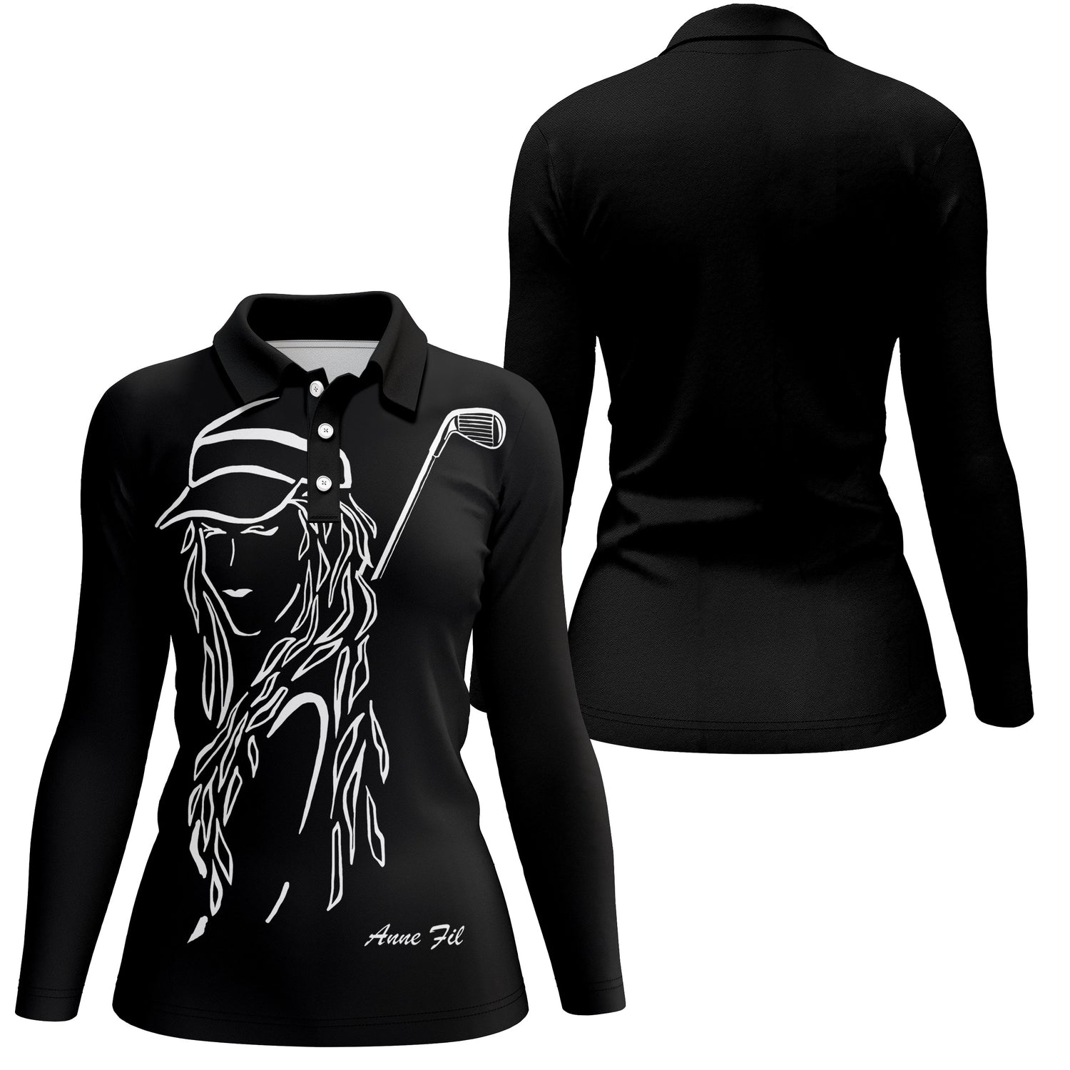Polo de Golf Homme, Femme - A110924 - Polo Femme manches longues noir