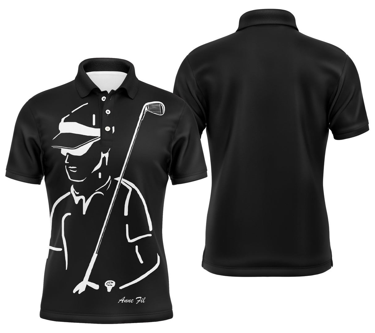 Polo golf femme rouge silhouette golfeuse swing devant prénom manche personnalisé