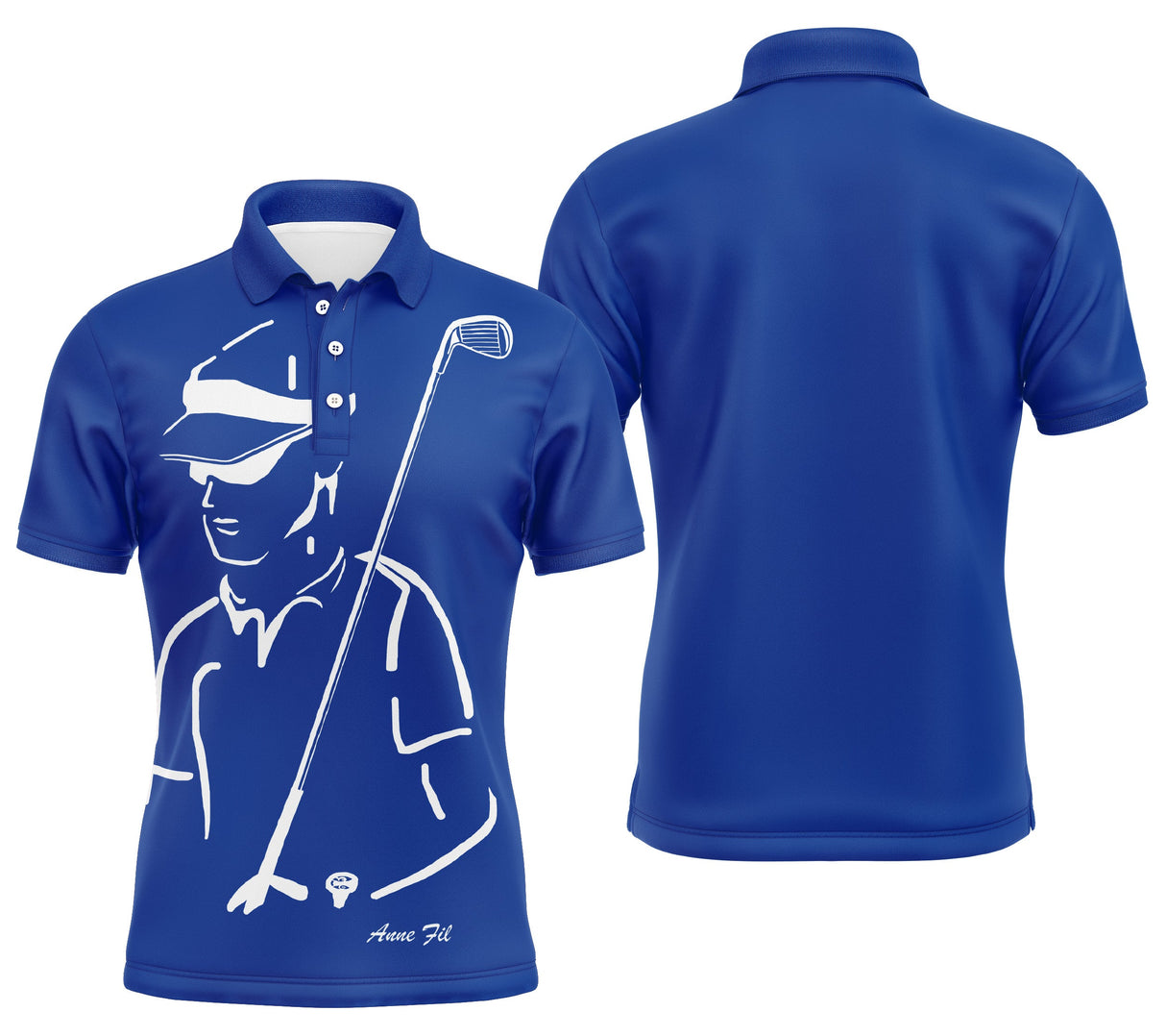 Polo golf femme jaune silhouette golfeuse swing devant prénom manche personnalisé