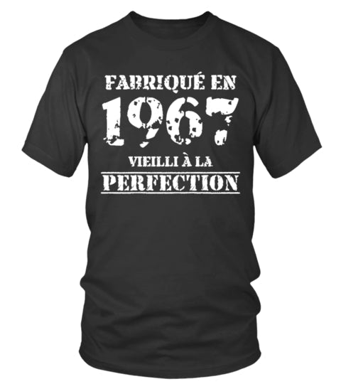T-shirt anniversaire noir vintage unisexe avec inscription Fabriqué En 1967 Vieilli À La Perfection style grunge