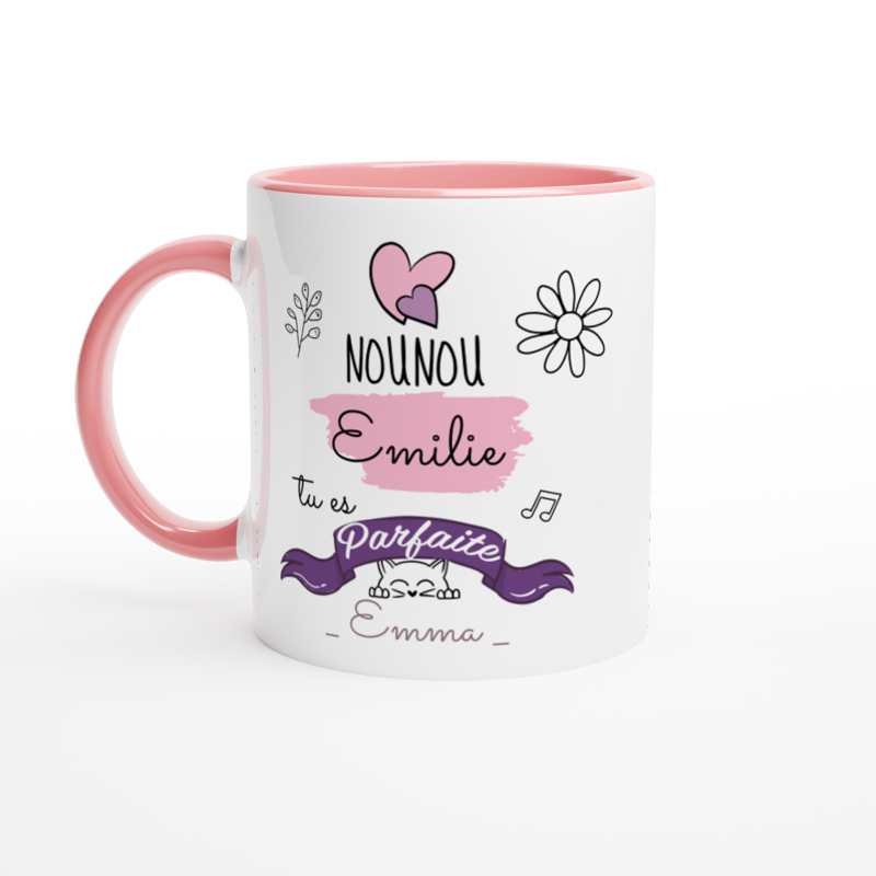 Chiptshirts - Mug Multicolore à Personnaliser, Cadeau Pour Nounou, Nounou Parfaite, Mug Rose et Blanc - CTS21032201 Mug Nounou Parfaite