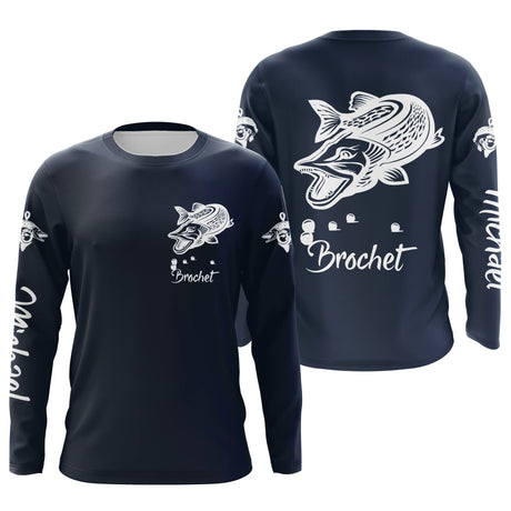 T-shirt Personnalisé Pêche Du Brochet, Cadeau Idéal Pêcheur, Vêtements Anti-UV Bleu Marine - CT21072216