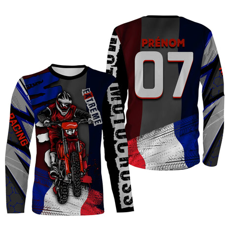 Maillot De Motocross MX Racing Personnalisé, Dirt Bike Racing, Drapeau France, Cadeau Fan Motos Tout-Terrain - CT15122229 T-shirt All Over Manches Longues Unisexe