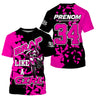 Maillot Cross Protection UV Rose, Cadeau Personnalisé Pilote Moto Cross, Grap Fille - CT22122210 - T-shirt All over col rond