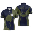 Polo pétanque bleu marine et vert kaki silhouette pointeur en pointage logo bouliste message j'peux pas j'ai pétanque PRÉNOM