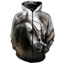 Sweat à capuche zippé all-over cheval anglo-arabe gris portrait photoréaliste équin