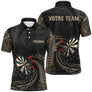 Polo fléchettes noir et or homme avec motifs tribaux maoris et cibles dartboard, prénom et équipe personnalisés