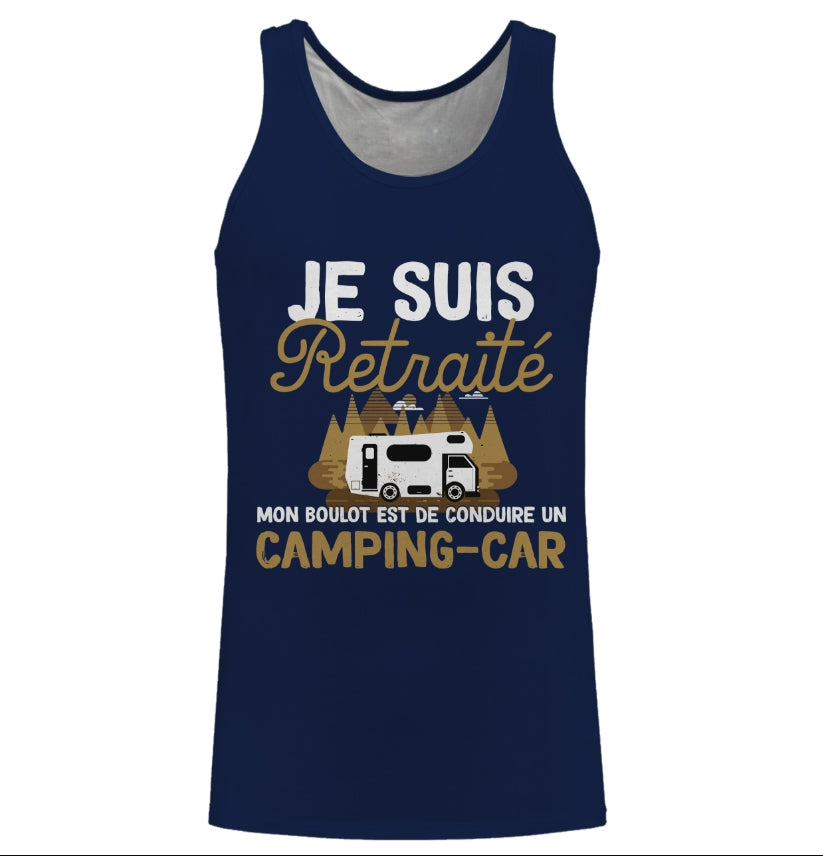 T-shirt retraite homme noir vintage motif camping-car arbres montagnes Je suis retraité conduire camping-car humour