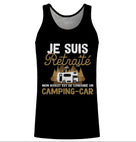 T-shirt cadeau pot de départ retraite noir typographie vintage dorée camping-car illustration baroudeur humour