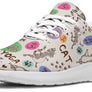 Baskets basses crème chat yoga humour mignon motif chatons pelotes laine empreintes pattes, vue profil droit
