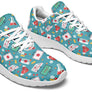 Baskets basses turquoise motif infirmier multicolore stéthoscope croix santé seringue, paire vue de profil