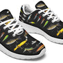 Baskets coloris blanc motif leurres pêche photoréalistes streamer shad, paire vue dessus
