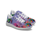 Baskets cavalière violet pastel motif cheval expressionniste multicolore, paire vue de face lacets blancs