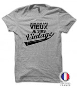 T-shirt vintage anniversaire homme gris chiné message Je ne suis pas vieux je suis vintage typographie années 80