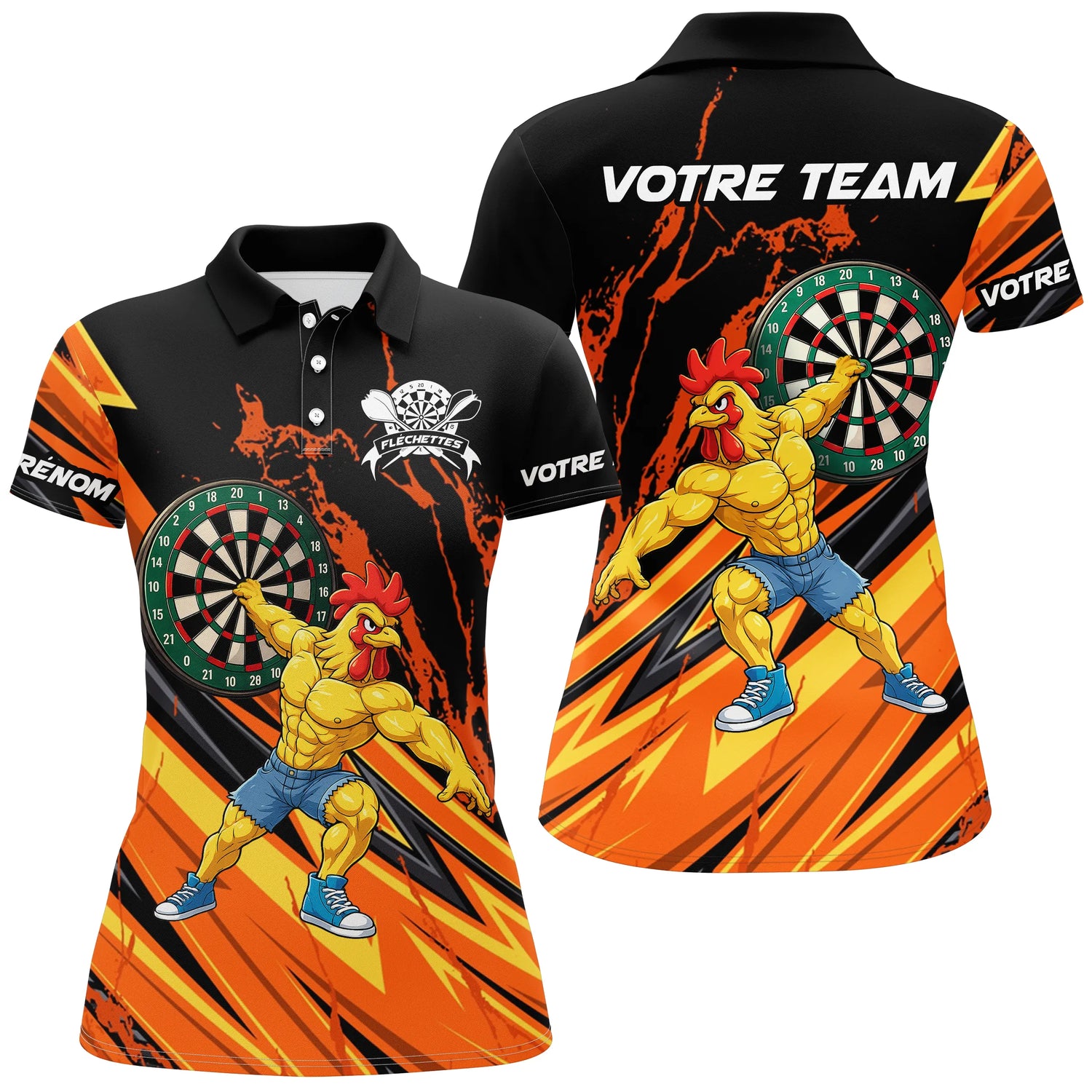 Cadeau Polo Fléchettes - Orange & Noir Nom Personnalisé - Polo Femme