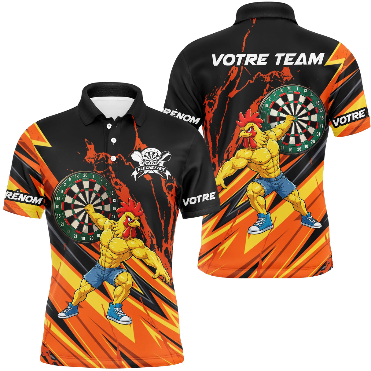 Cadeau Polo Fléchettes - Orange & Noir Nom Personnalisé - Polo Homme