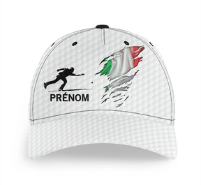 Casquette pétanque blanche texture drapeau italien déchiré silhouette joueur lancer PRÉNOM personnalisée tricolore