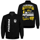 Veste bomber pétanque variante avec écusson PRÉNOM doré, prénom personnalisé
