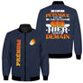 Veste pétanque bomber bleu marine vue avant fermeture éclair PRÉNOM manche logo torse personnalisable