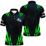 Polo pétanque Femme noir et vert avec griffes graphiques silhouette de joueur et prénom