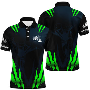 Polo pétanque Femme noir et vert avec griffes graphiques silhouette de joueur et prénom